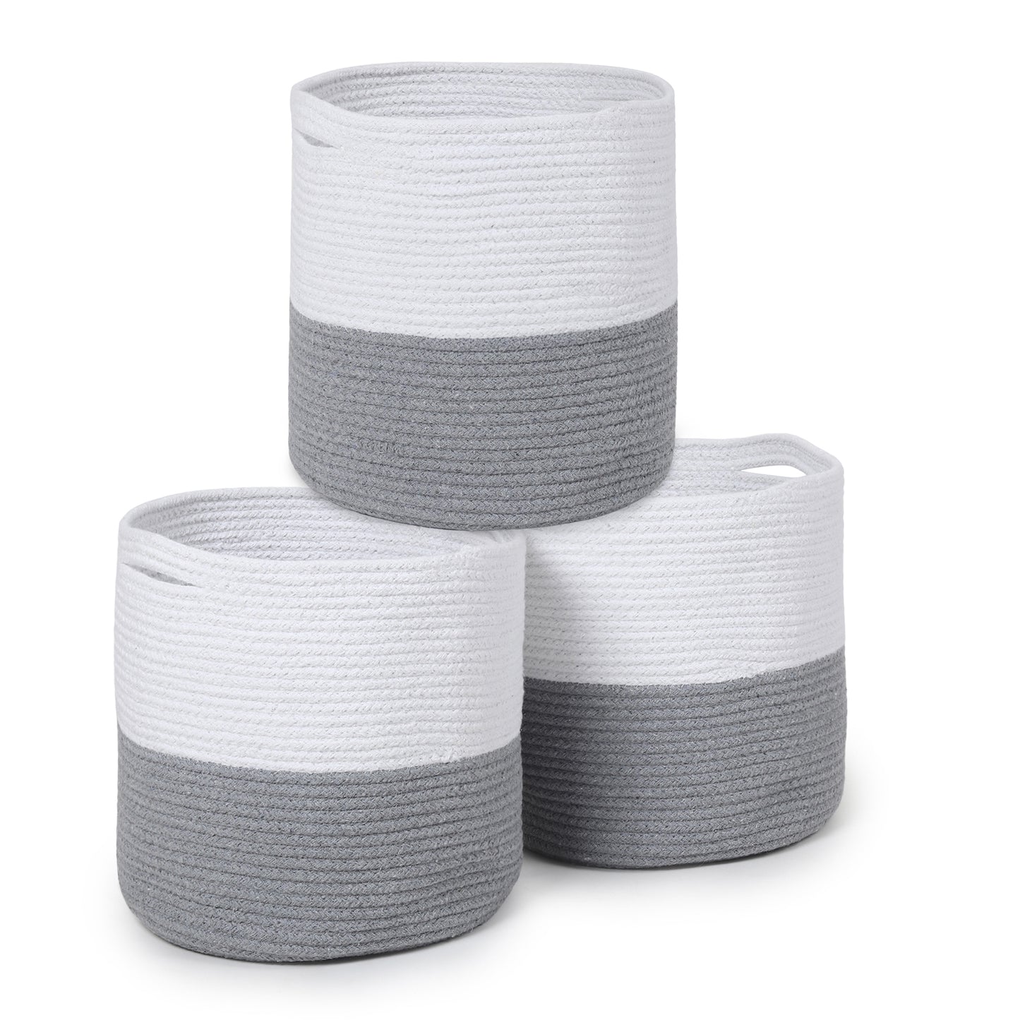 Cotton Basket Set of 3 White/Grey 11x11x11" - India Wholesale Co.