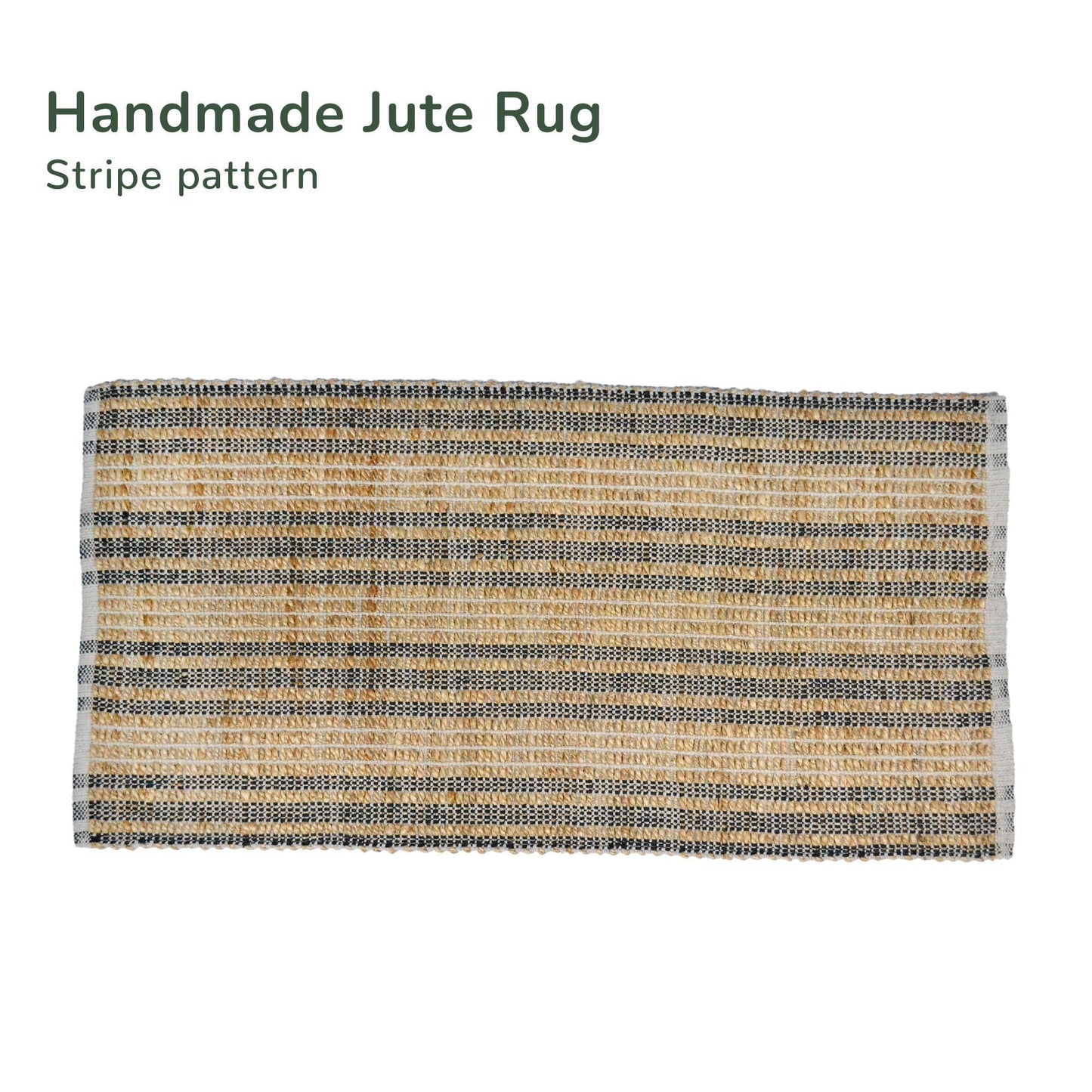Sustainable Rug, Jute & Cotton blend, Stripes, 2' x 4' - India Wholesale Co.