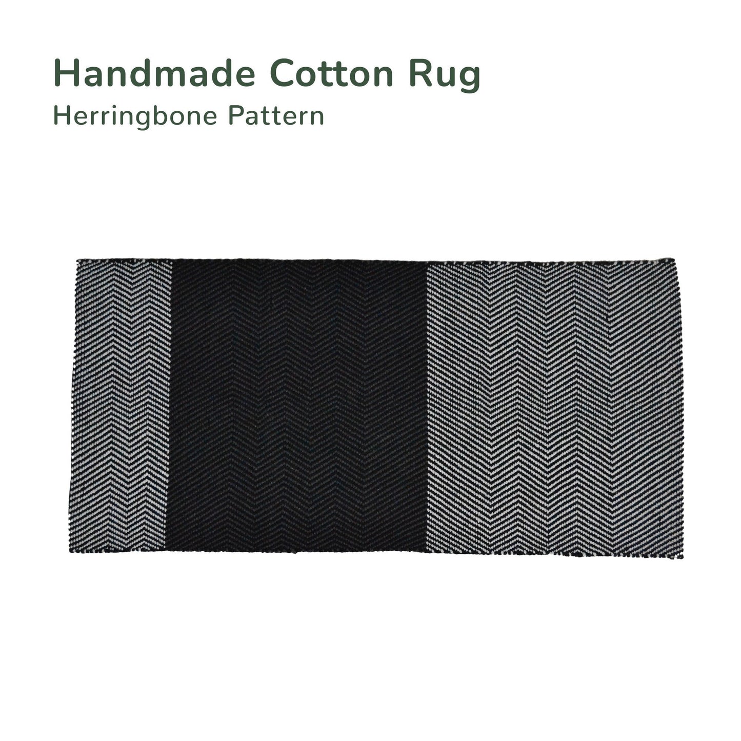 Herringbone black & white Rug, 2'X4', Recycle cotton - India Wholesale Co.