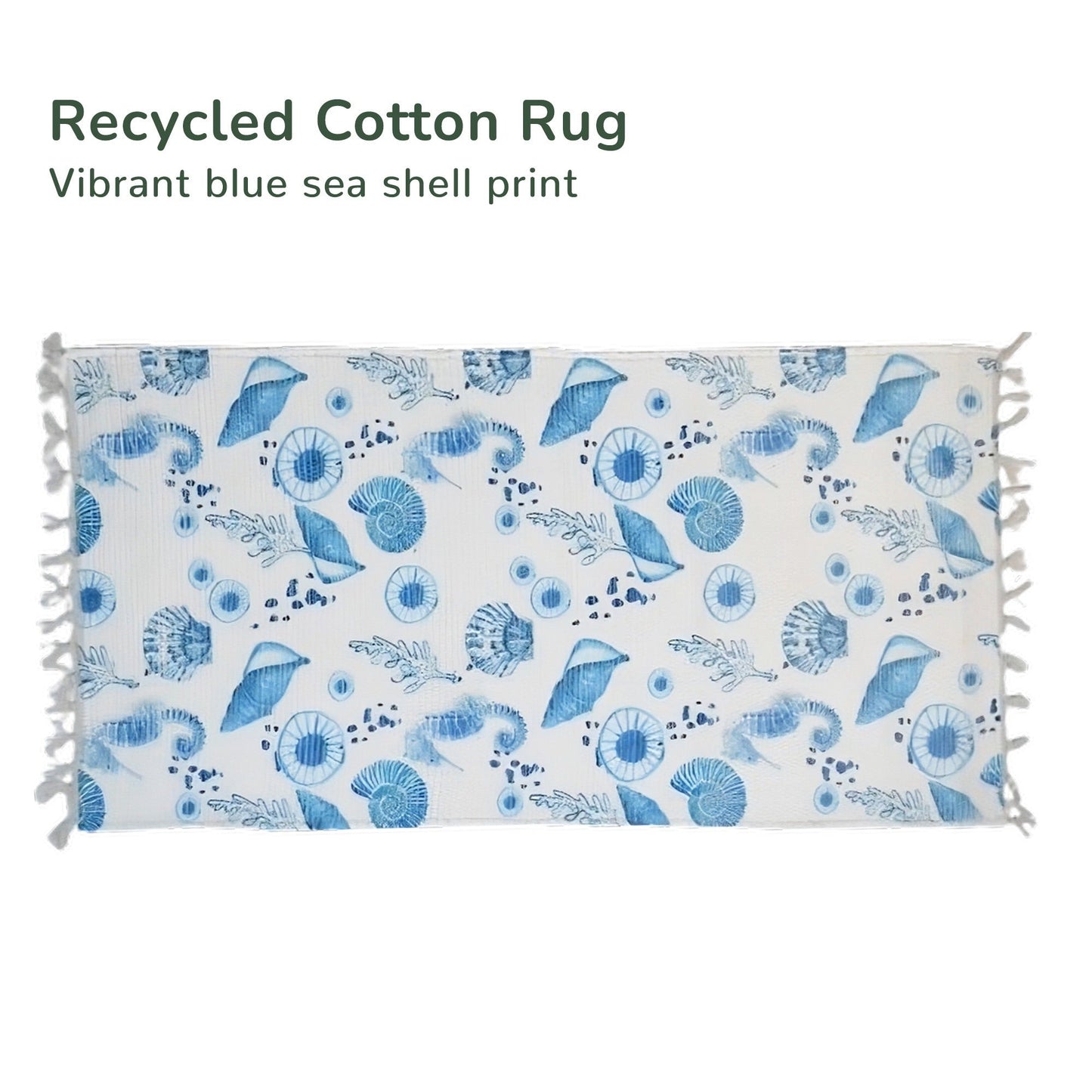 Chindi Rug Printed,Seashell- 2'X4'-Blue (Rolled packed) - India Wholesale Co.