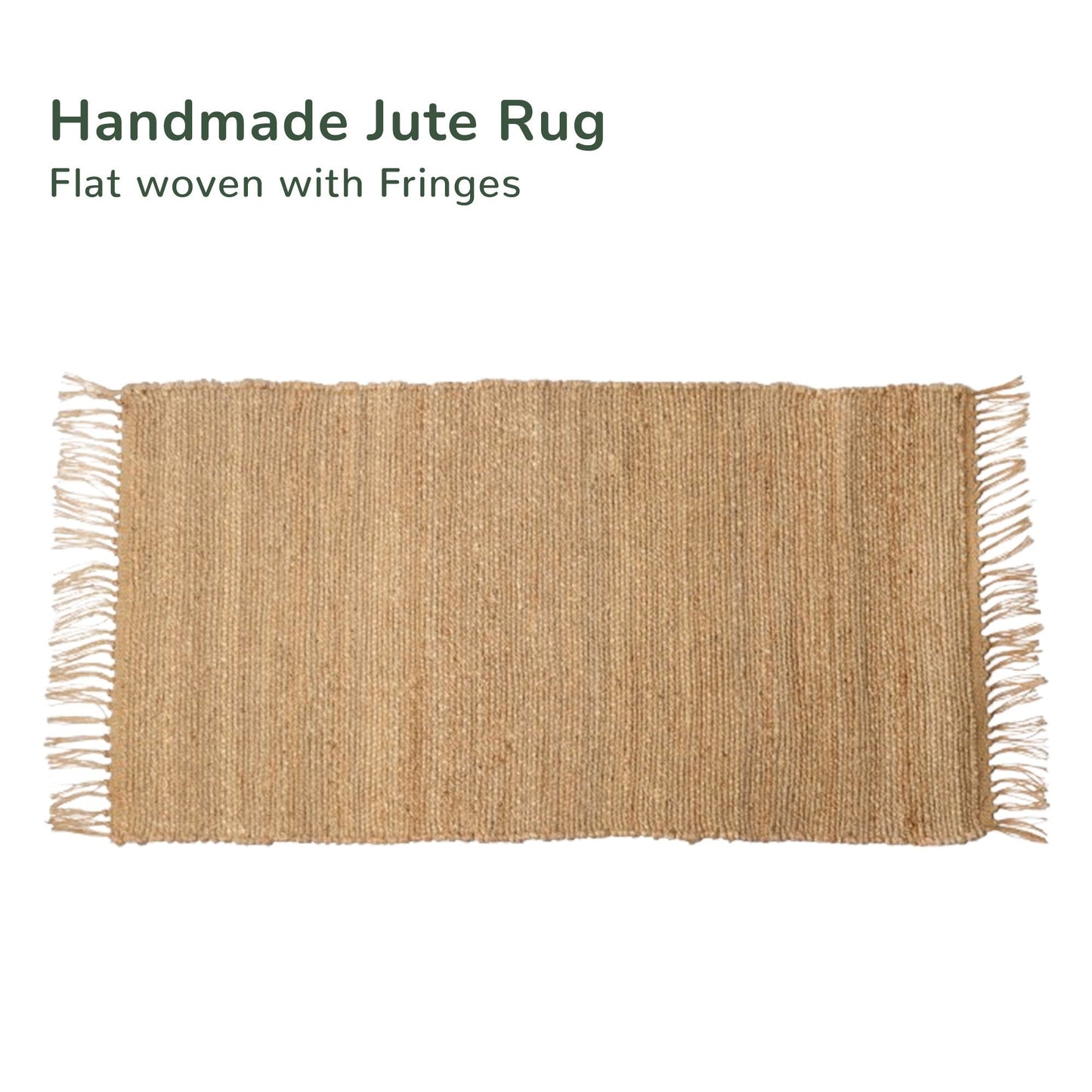 Flat woven jute rug with fringes, GSM- 1850. Natural Jute 2 X 4 - India Wholesale Co.
