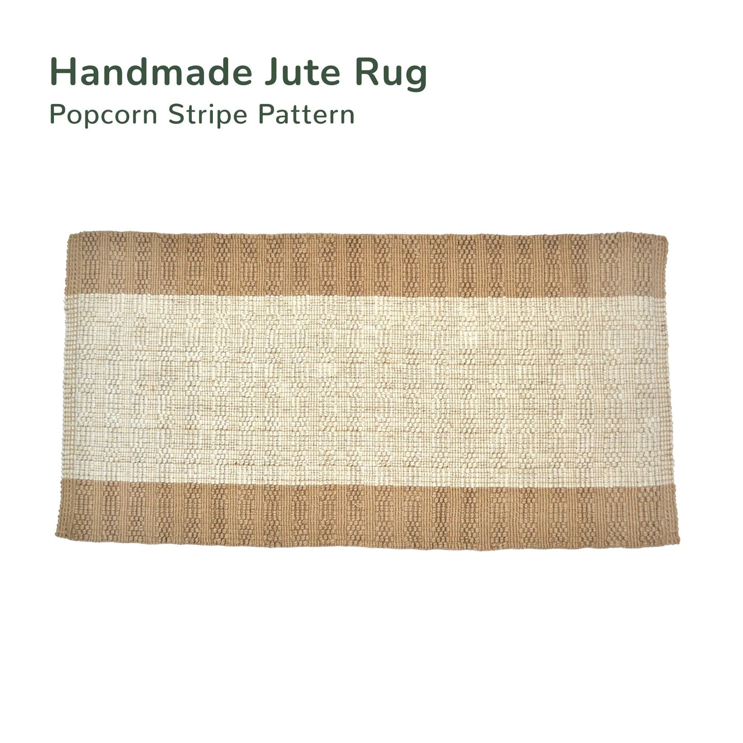 Popcorn stripe white & Beige Jute Rug, 2'X4' - India Wholesale Co.