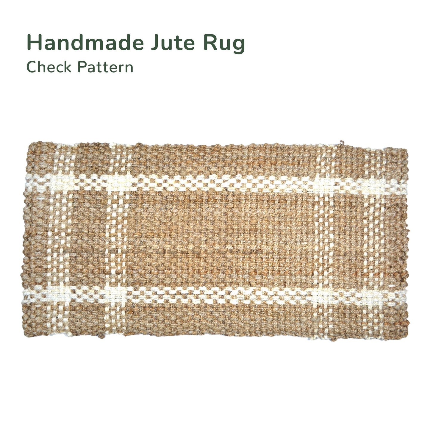 Check white & Beige jute rug, 2'X 4', Basket weave - India Wholesale Co.