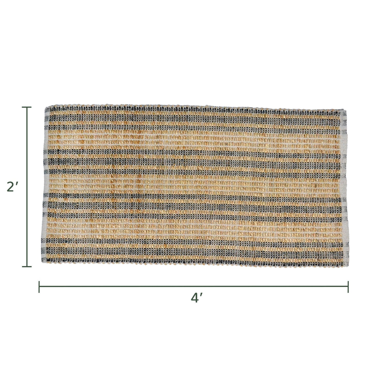 Sustainable Rug, Jute & Cotton blend, Stripes, 2' x 4' - India Wholesale Co.