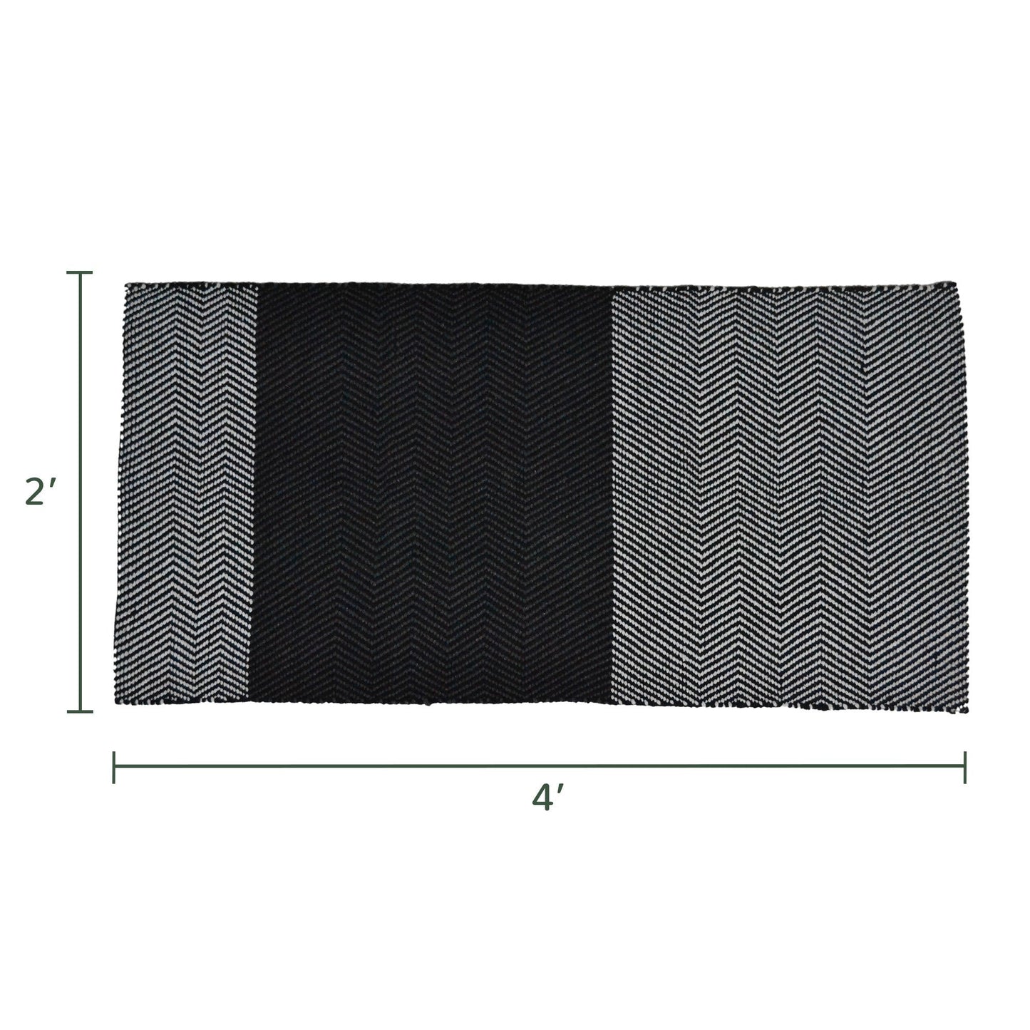 Herringbone black & white Rug, 2'X4', Recycle cotton - India Wholesale Co.