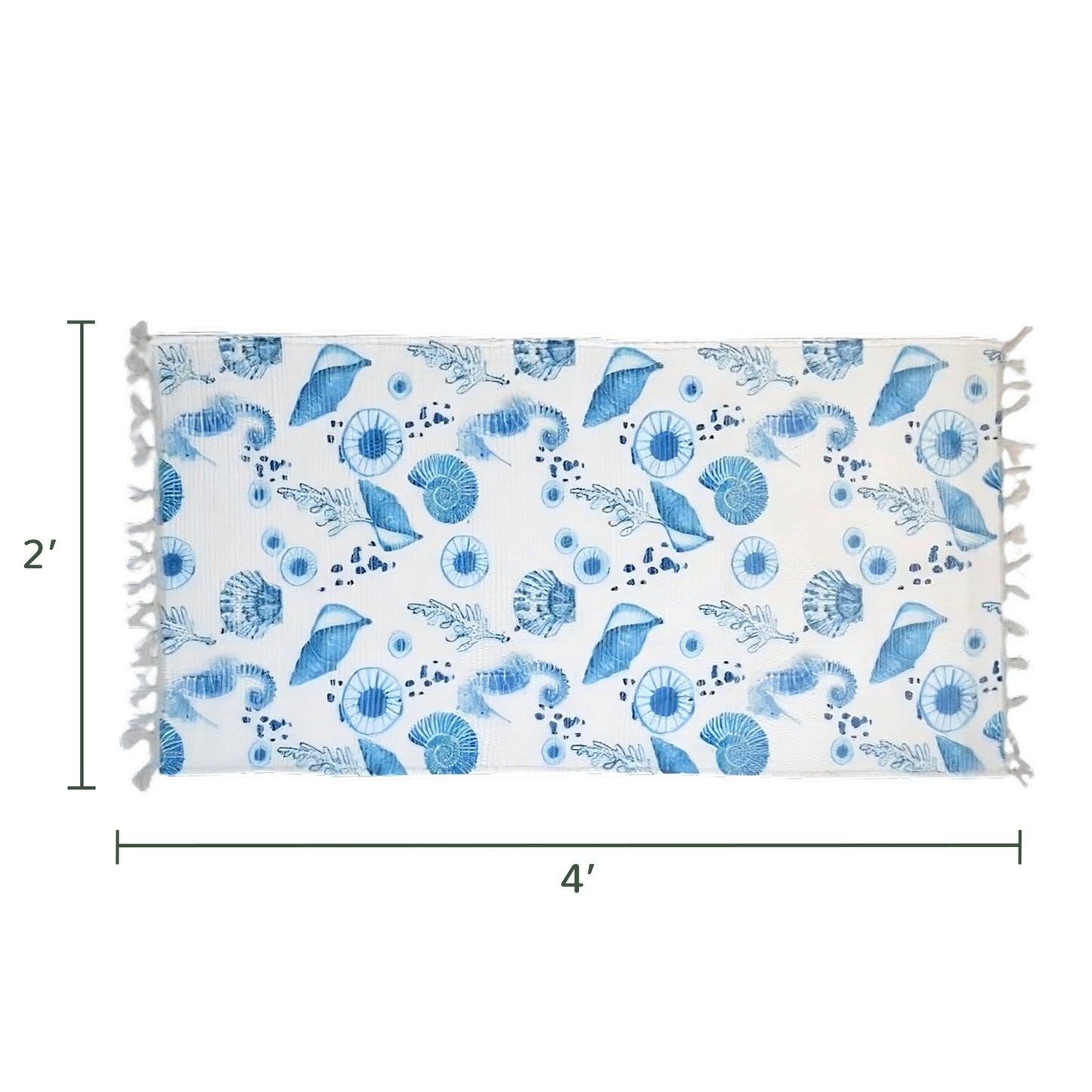 Chindi Rug Printed,Seashell- 2'X4'-Blue (Rolled packed) - India Wholesale Co.