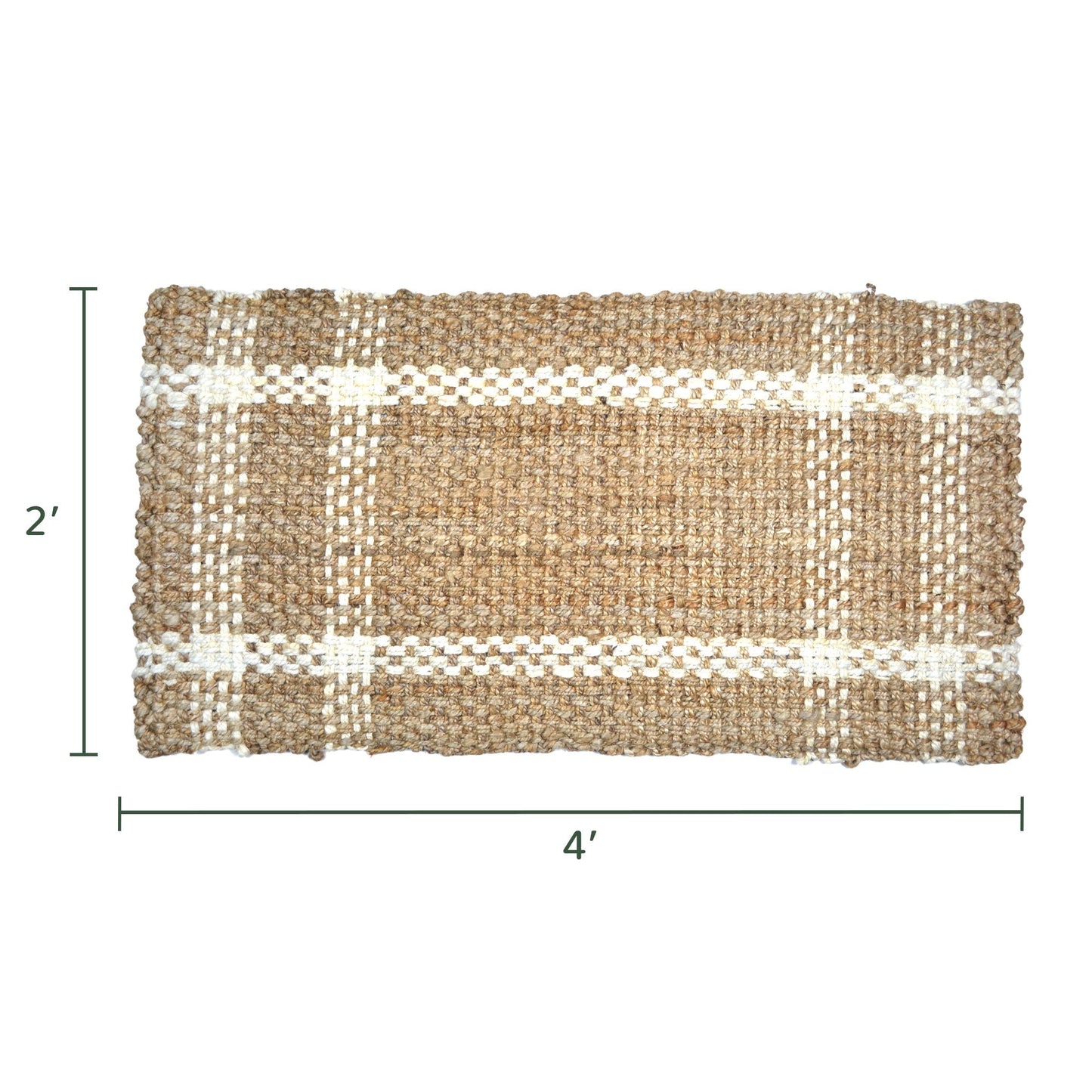 Check white & Beige jute rug, 2'X 4', Basket weave - India Wholesale Co.