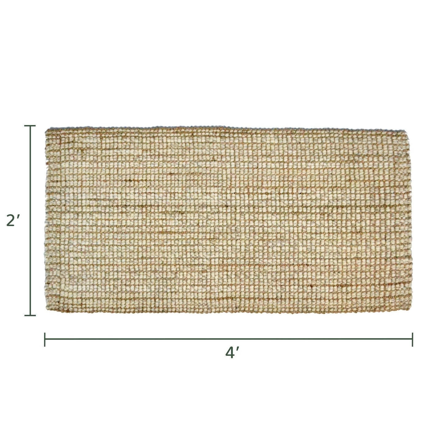 White & Beige Loop jute & wool rug, Jute, 2'X 4', Boucle Weave - India Wholesale Co.