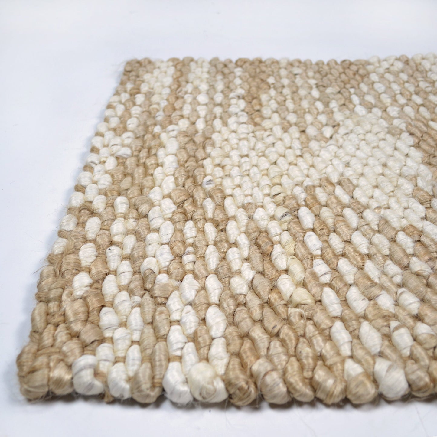 Sustainable Jute Rug, Melange texture in 5 ply yarn, White & Natural, 2' x 4' - India Wholesale Co.