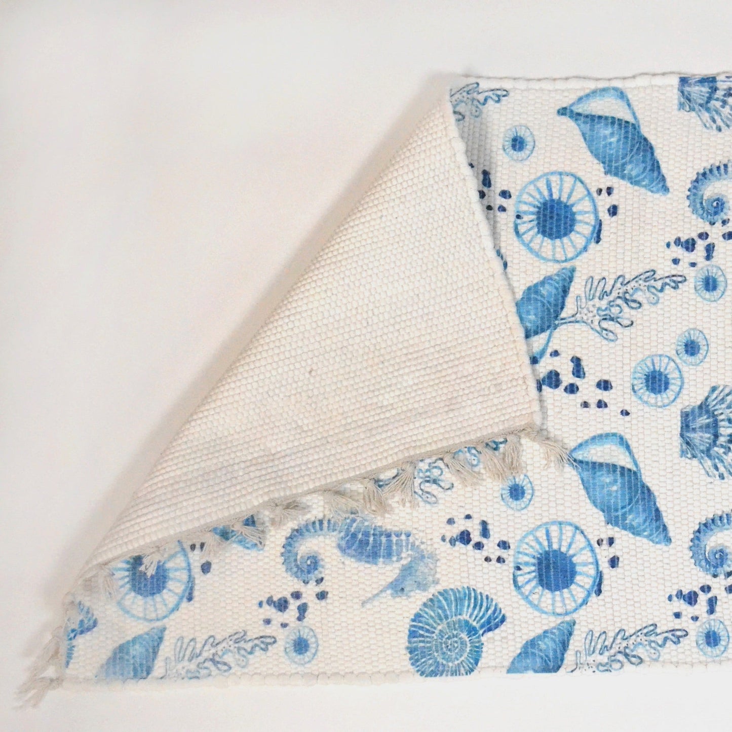 Chindi Rug Printed,Seashell- 2'X4'-Blue (Rolled packed) - India Wholesale Co.