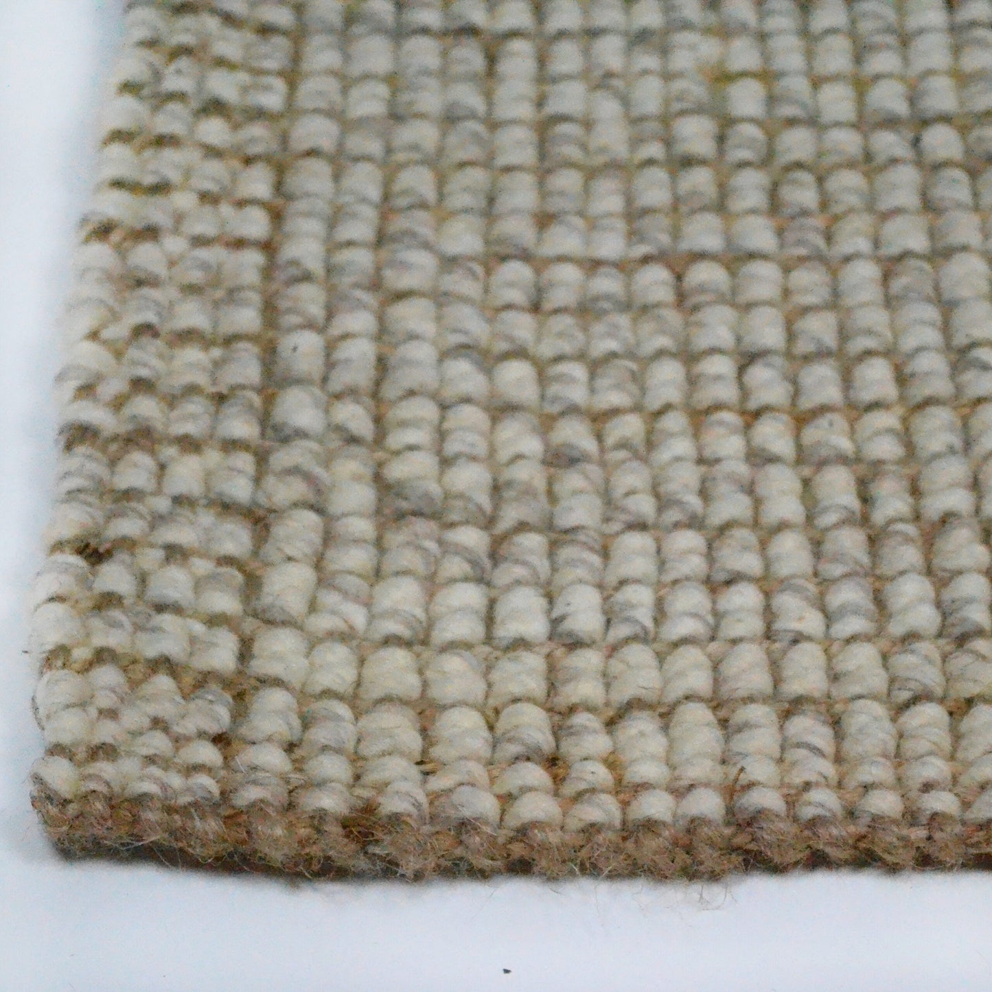 White & Beige Loop jute & wool rug, Jute, 2'X 4', Boucle Weave - India Wholesale Co.