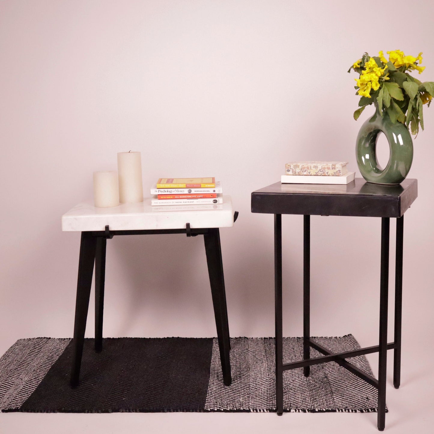 Herringbone black & white Rug, 2'X4', Recycle cotton - India Wholesale Co.