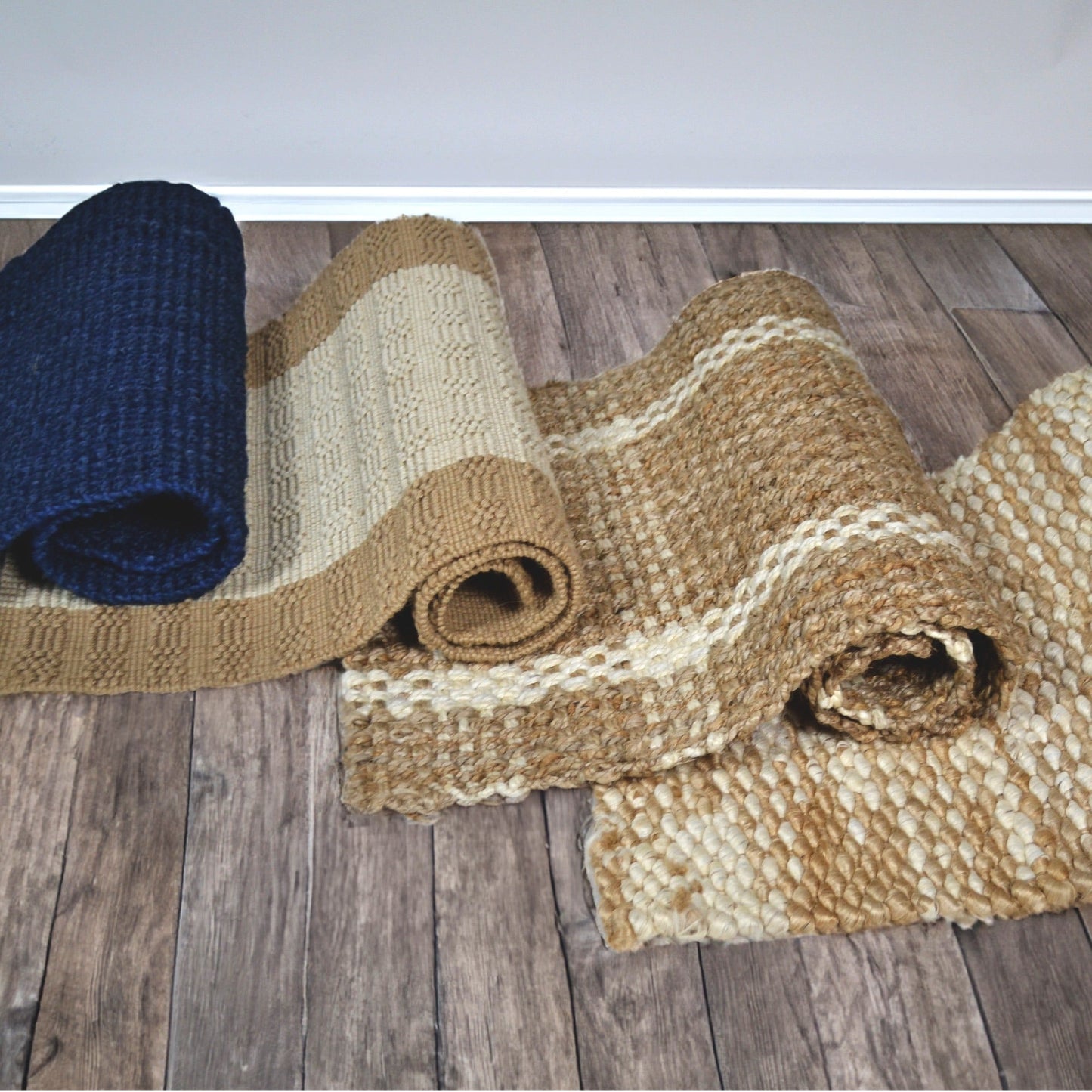 Cotton and jute stripe rug,Beige & white, 2'X4', - India Wholesale Co.