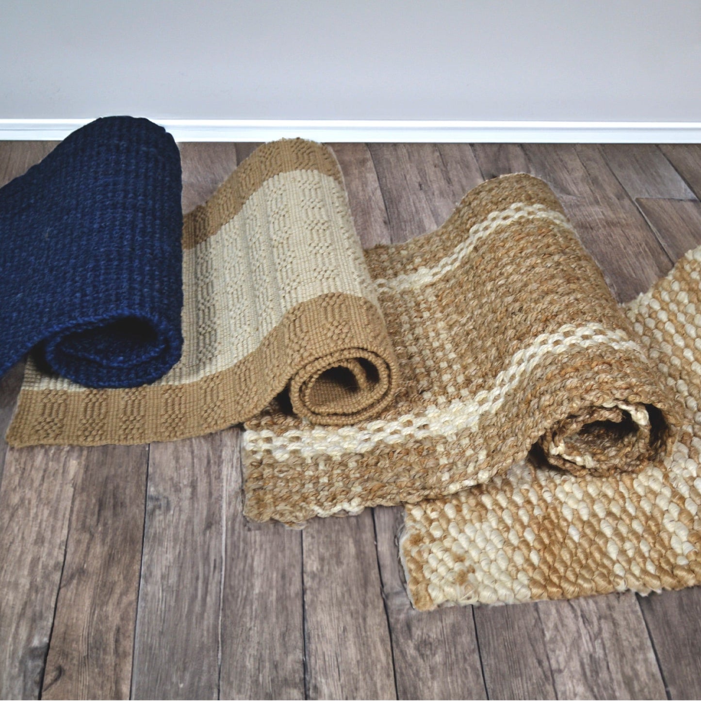 Blue Jute Rug, 2'X 4', Boucle weave - India Wholesale Co.
