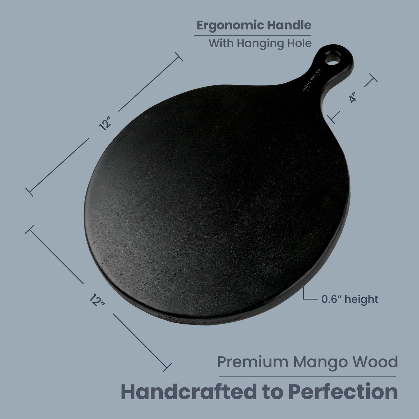 Round Paddle Server Black Oil Mango Wood 16"x12" - India Wholesale Co.
