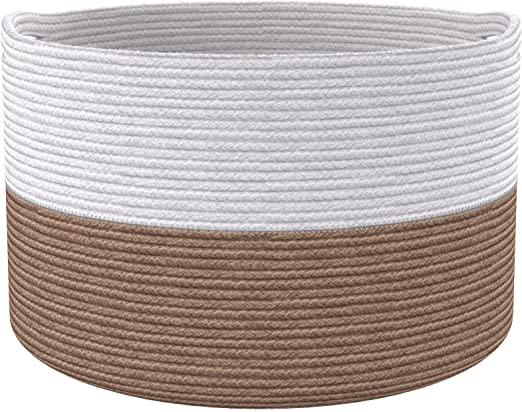 Cotton Basket without Lid White/Beige 21.7x21.7x13.8" - India Wholesale Co.