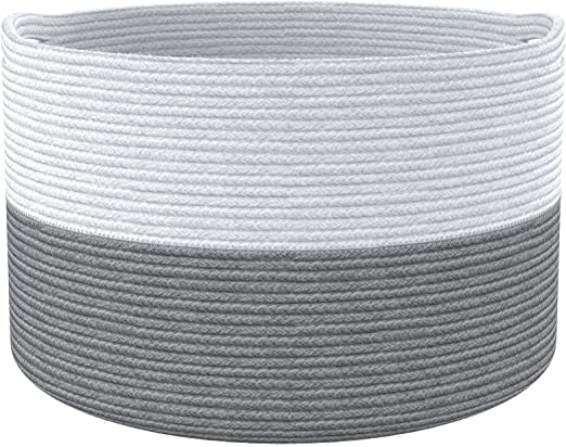 Cotton Basket without Lid White/Grey 21.7x21.7x13.8" - India Wholesale Co.