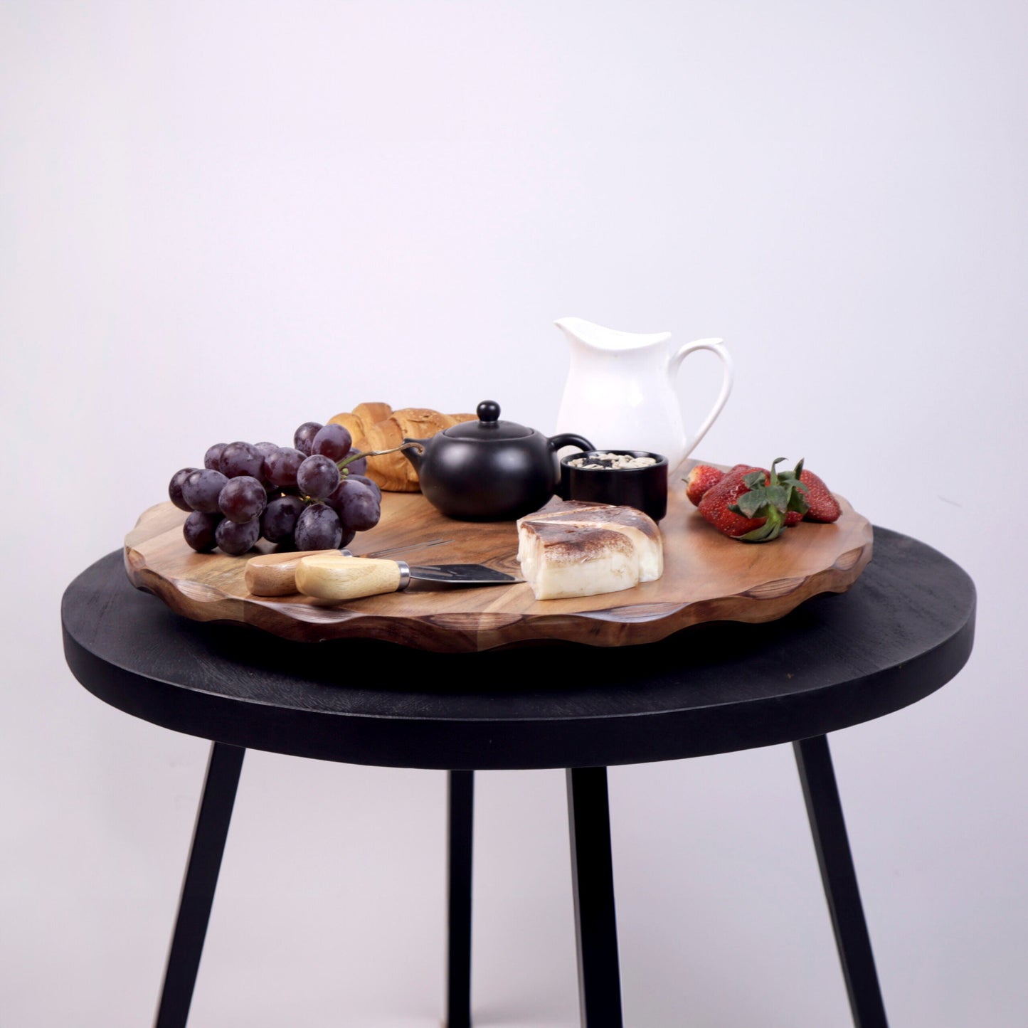 Wooden Lazy Susan, swirl pattern, 18" X 18" , Acacia, Natural - India Wholesale Co.