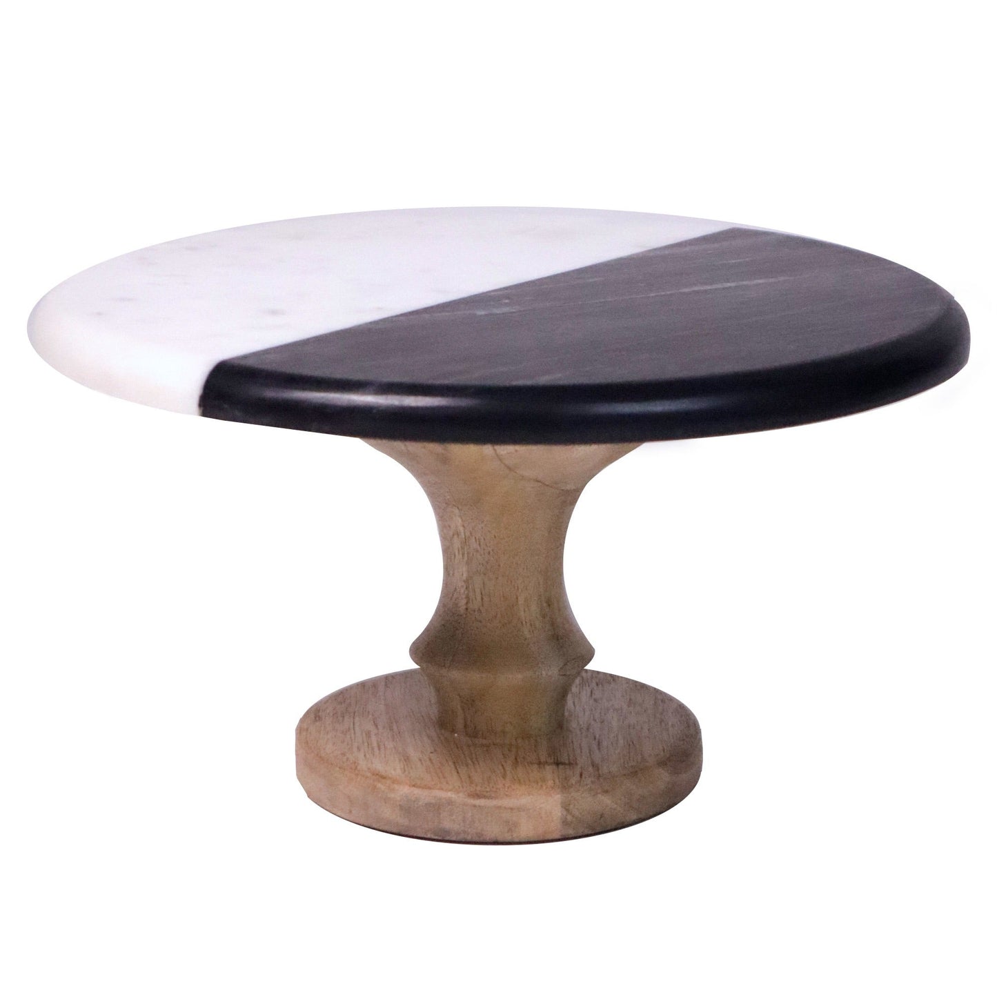 Black & white marble cake stand, Marble & wood, 11" Round x 6" Height - India Wholesale Co.