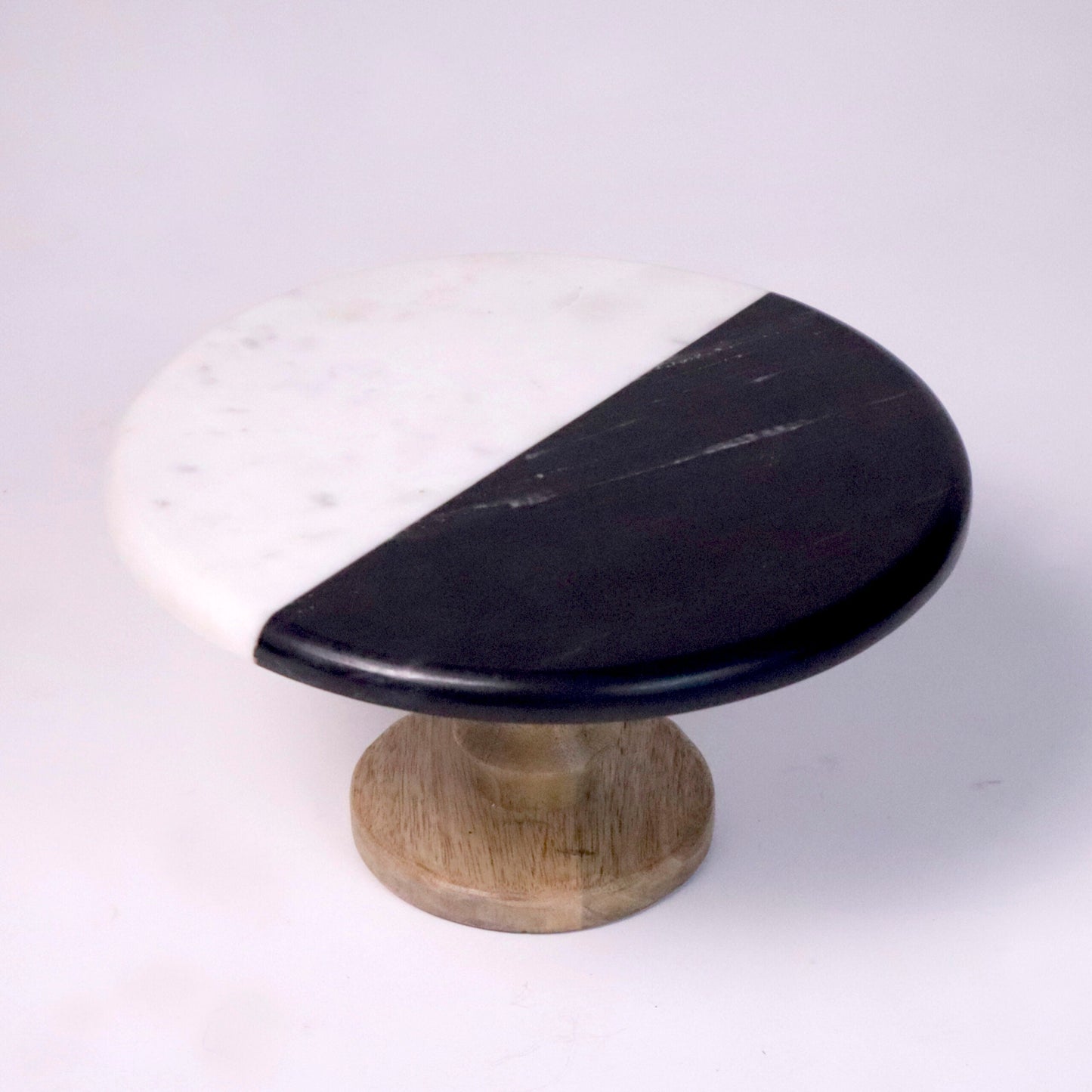 Black & white marble cake stand, Marble & wood, 11" Round x 6" Height - India Wholesale Co.