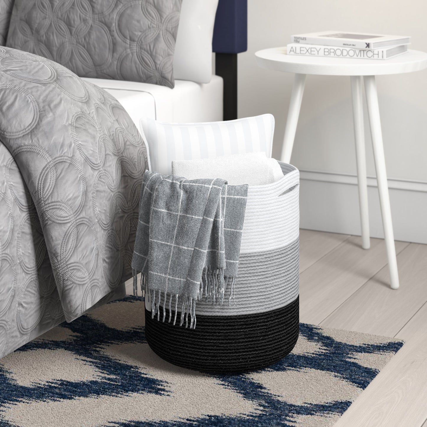 Cotton Basket without Lid Black/Grey/White 15x15x17.7" - India Wholesale Co.