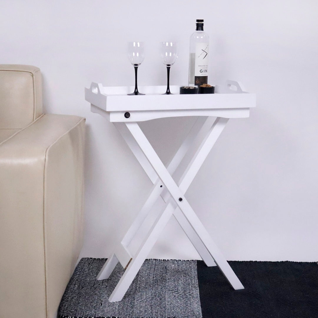 Butler tray with stand- Furniture, 23" X 14.5"x27.5, Mango wood, White - India Wholesale Co.