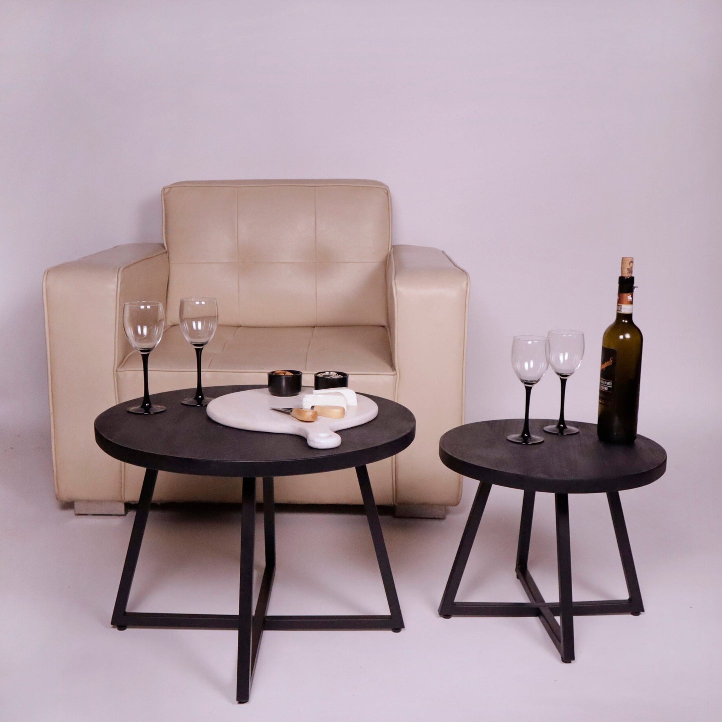 Round Nesting Tables in Premium Sand Blast Mango Wood - India Wholesale Co.