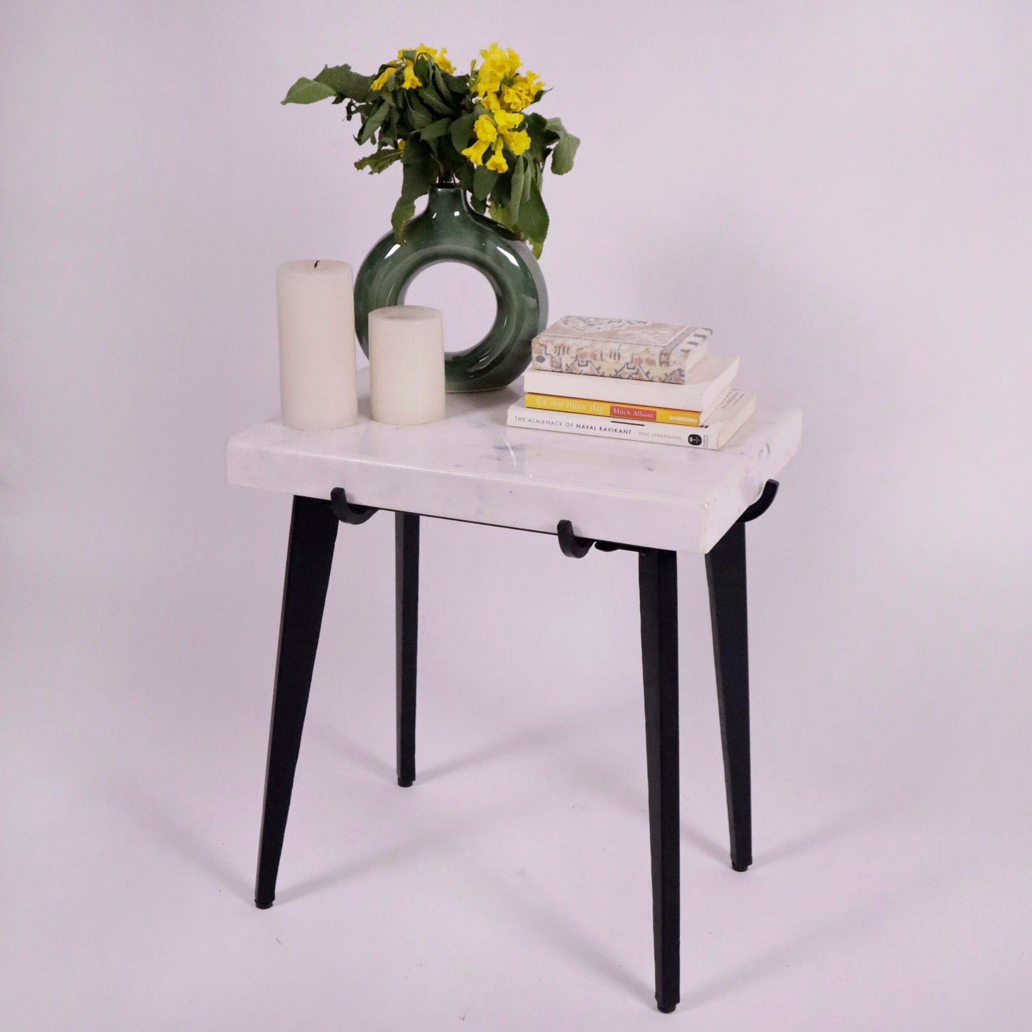 White Marble Top knockdown table, Marble & Metal, 20.5"x14"x23" - India Wholesale Co.