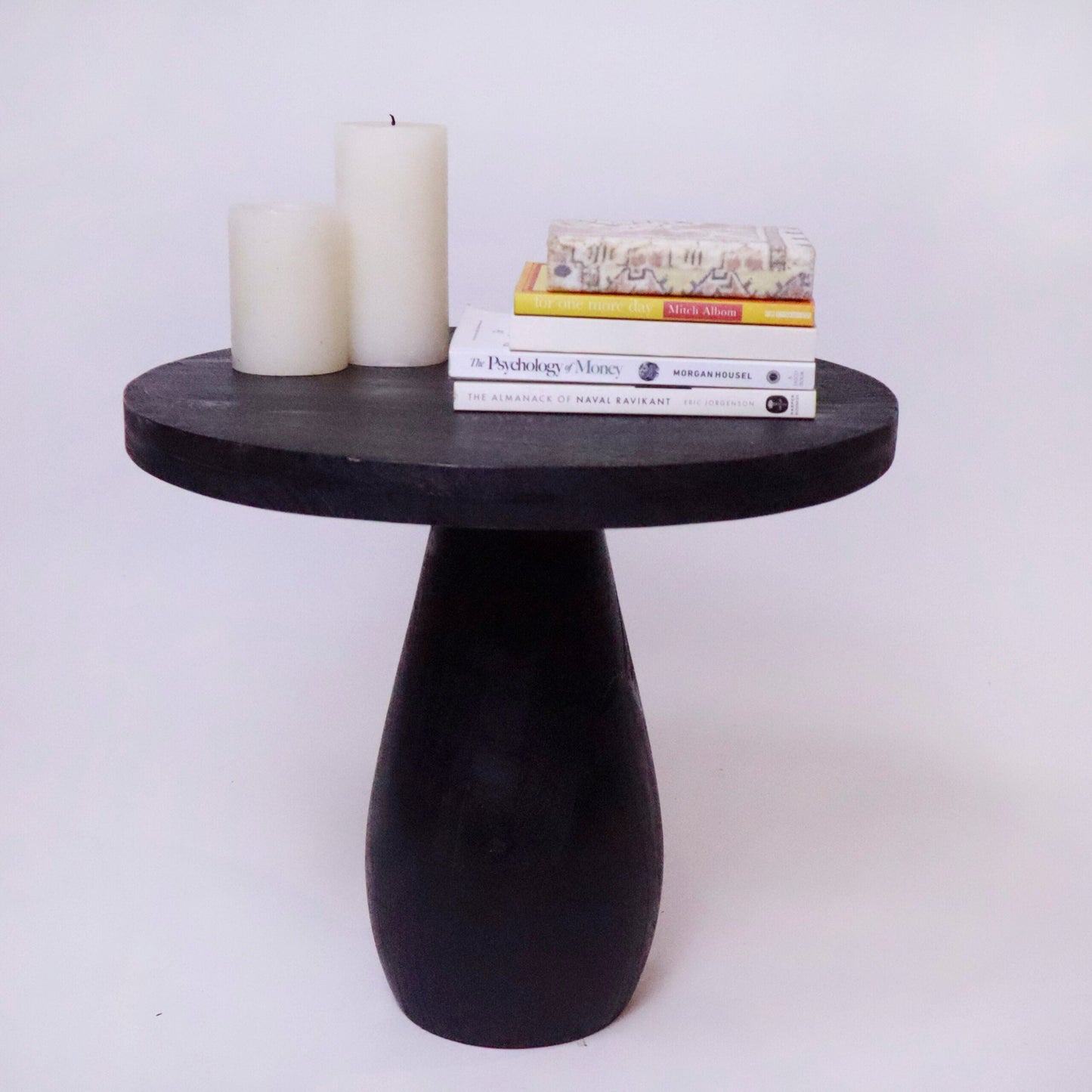 Black sand blast Mushroom table, Mango wood, 19" round & 17" Height - India Wholesale Co.