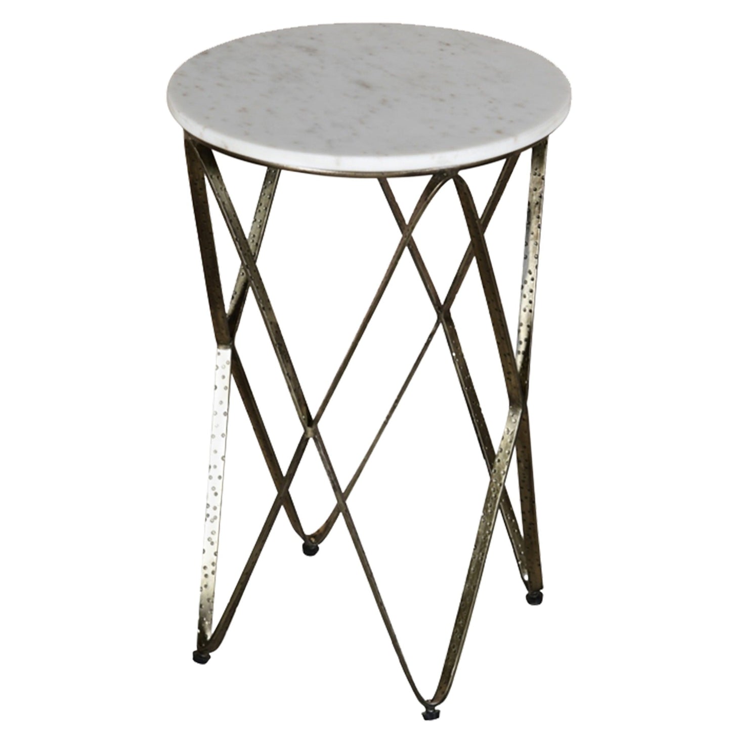 White marble with black metal stand, 16" Round x22"H, V Pattern Leg - India Wholesale Co.