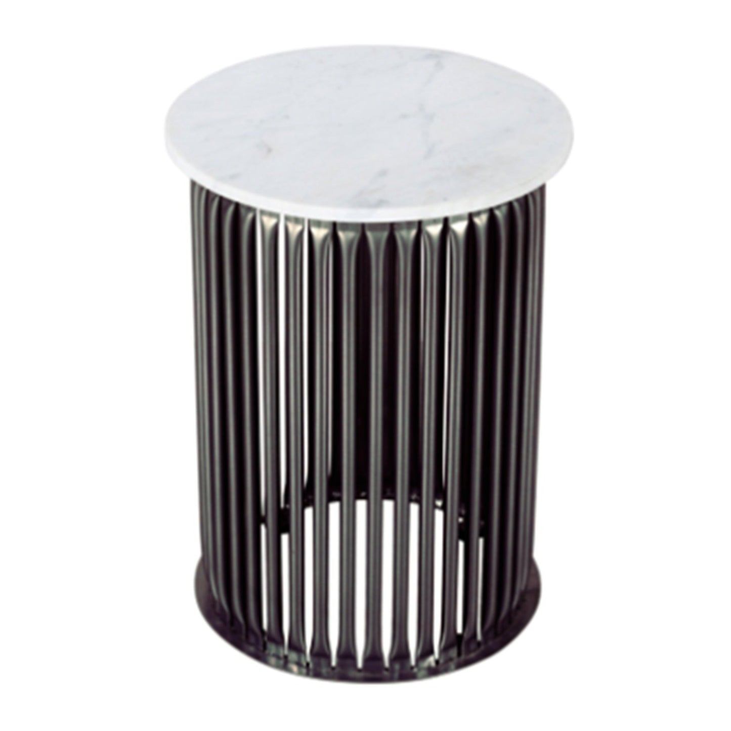 White marble accent table with black bar metal stand (Cage Design Stand), 16" Round x 22"H - India Wholesale Co.