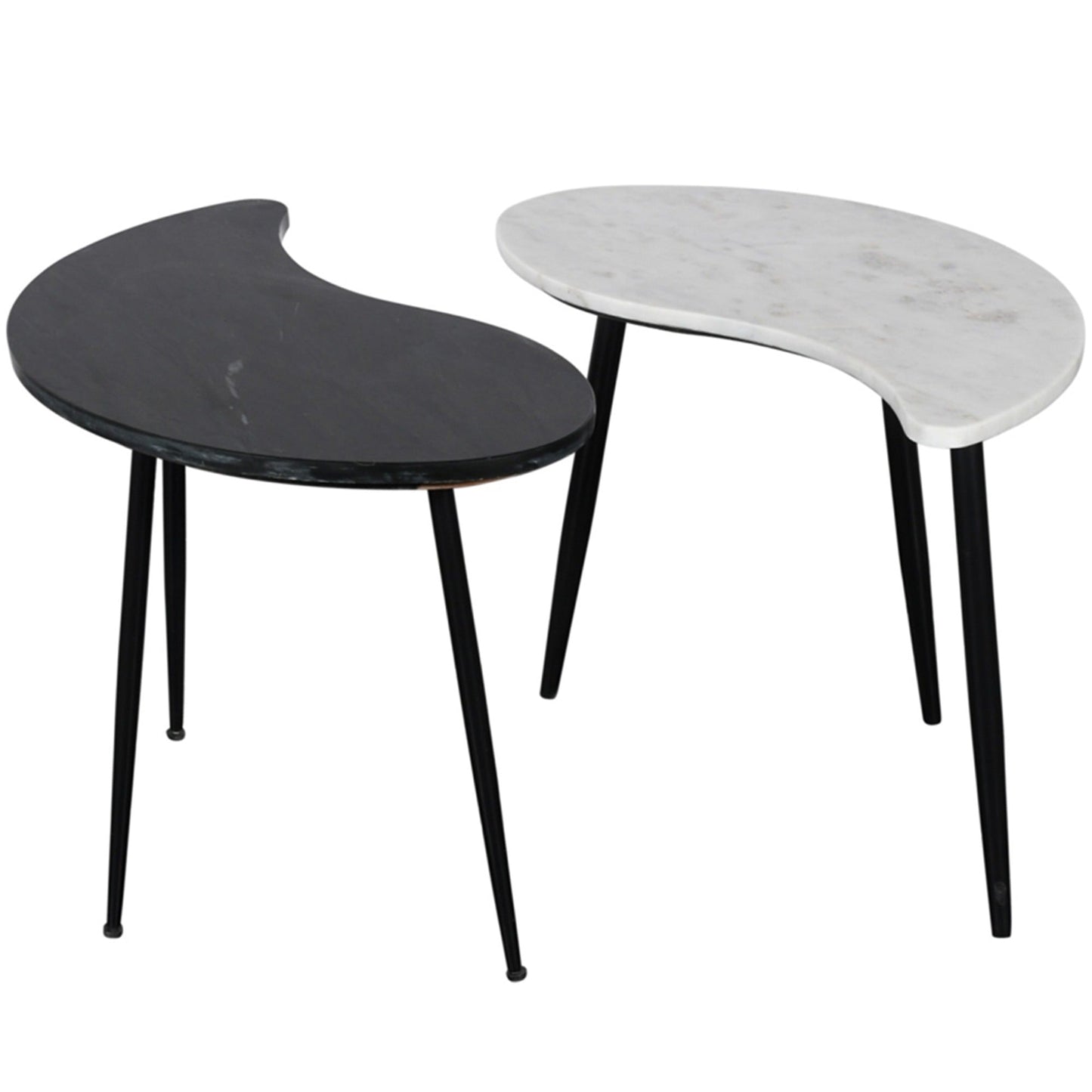 Yin Yang Accent Table Set of 2 | Marble Top with Metal Legs - India Wholesale Co.