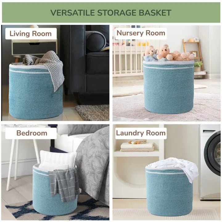 Cotton Basket without Lid Blue, 15.8x15.8x13.8" - India Wholesale Co.