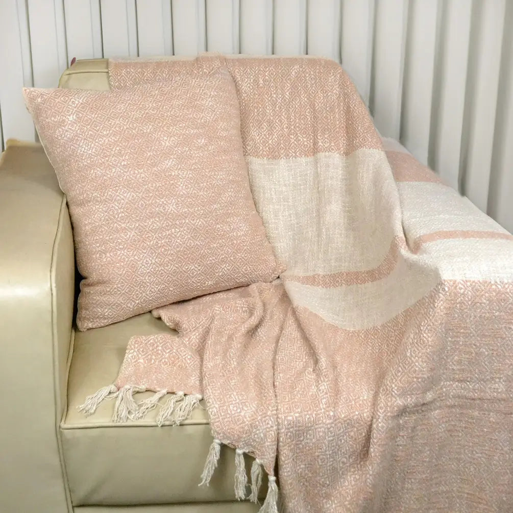 Diamond Weave Cotton Pillow Cover (All over weave) 20"x20", Beige & Offwhite - India Wholesale Co.