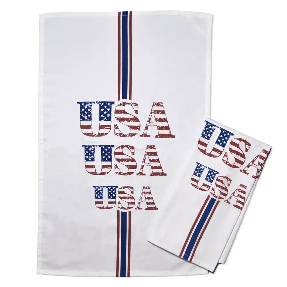 Set of 2 USA Printed Kitchen Towel, 18" x28", 100% cotton, Red & Blue - India Wholesale Co.