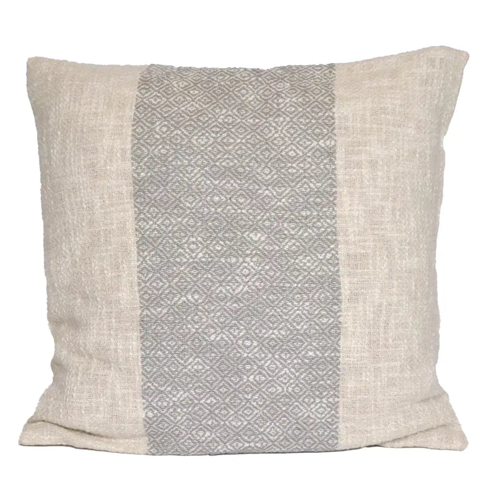Diamond Weave Cotton Pillow Cover, (Centre Stripe), 22"x22", Gray & Offwhite - India Wholesale Co.