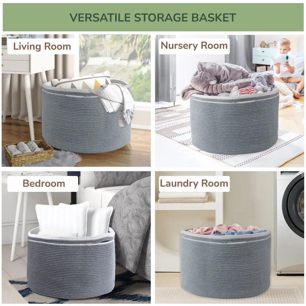 Cotton Basket without Lid, Gray, 21.7x21.7x13.8" - India Wholesale Co.