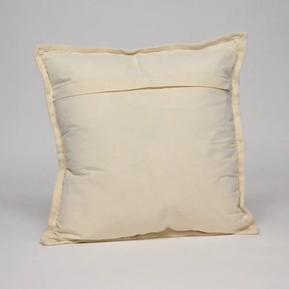Handloom Broad Stripes Pillow Cotton & Jute Cover 18"x18", White & Natural - India Wholesale Co.
