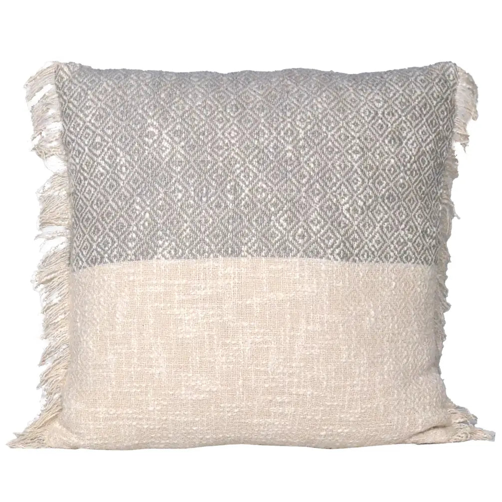Diamond Weave Cotton Pillow Cover (Half & half) 18"x18", Gray & Offwhite - India Wholesale Co.