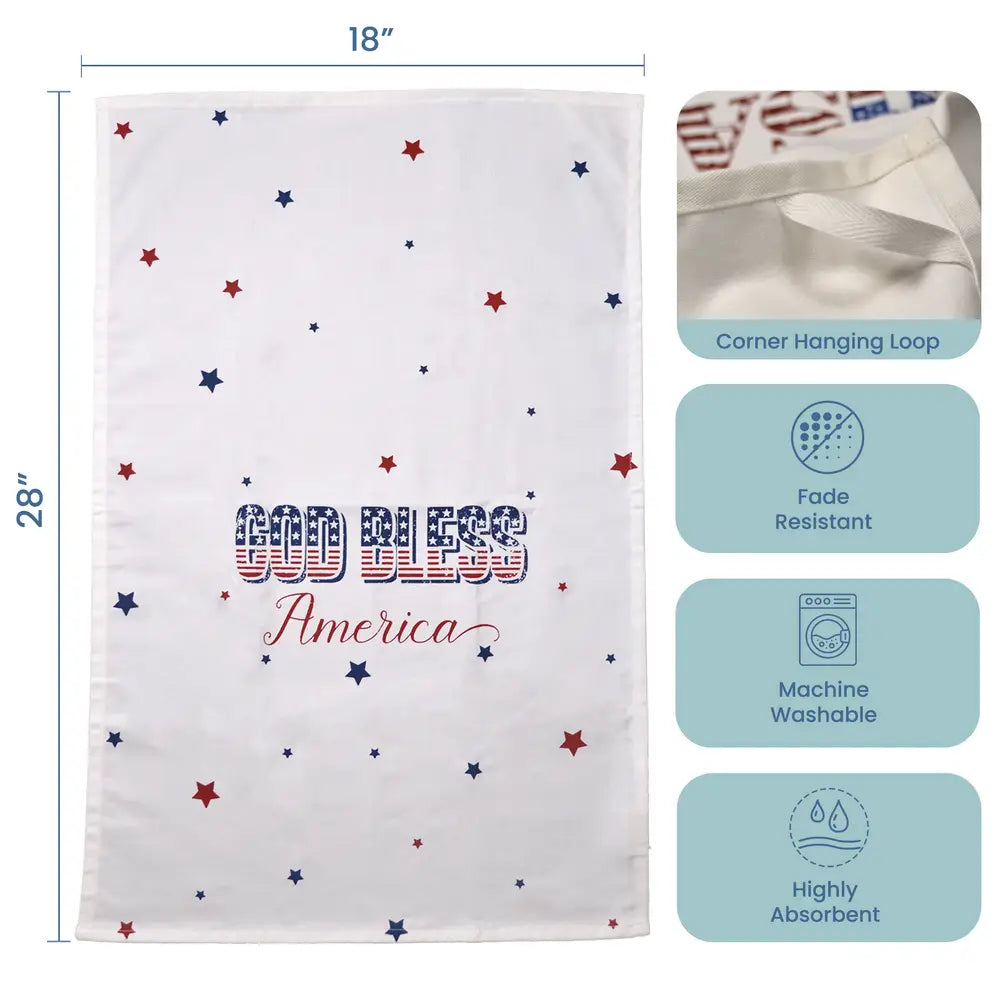 Set of 2 USA and God Bless America Printed Kitchen Towel, 18" x28", 100% cotton, Red & Blue - India Wholesale Co.