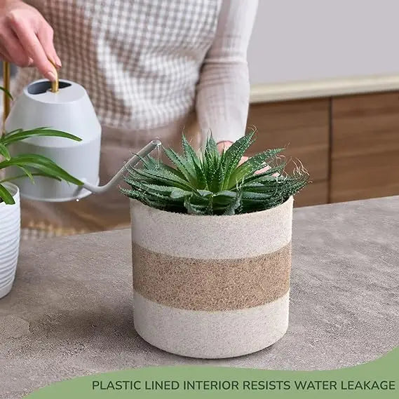 Jute Planters with Poly-Lining Set of 2 White/Natural Jute in 2 patterns 6.5x6.5x6" - India Wholesale Co.