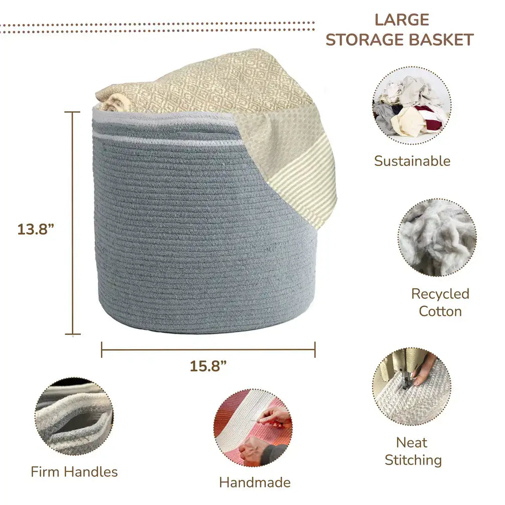 Cotton Basket without Lid Mineral Gray, 15.8x15.8x13.8" - India Wholesale Co.