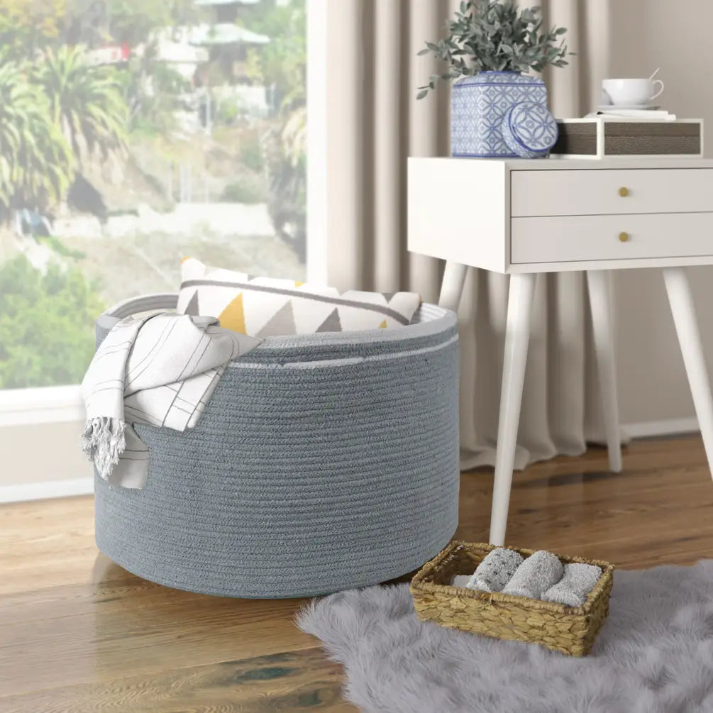 Cotton Basket without Lid, Gray, 21.7x21.7x13.8" - India Wholesale Co.