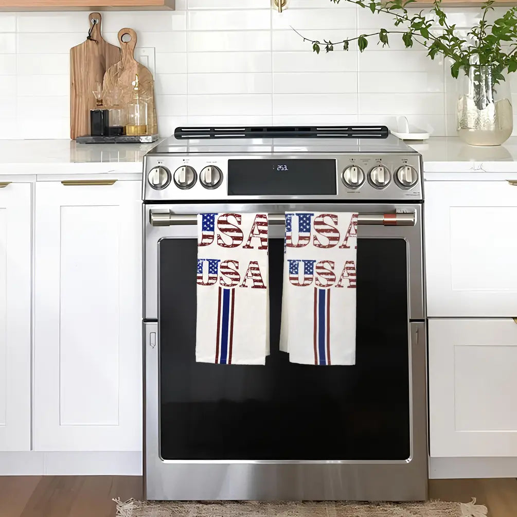 Set of 2 USA Printed Kitchen Towel, 18" x28", 100% cotton, Red & Blue - India Wholesale Co.