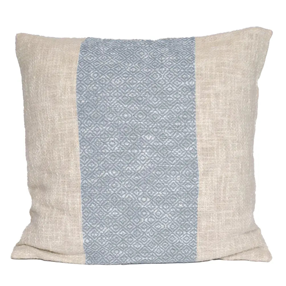 Diamond Weave Cotton Pillow Cover, (Centre Stripe) 22"x22", Cool Blue & Offwhite - India Wholesale Co.