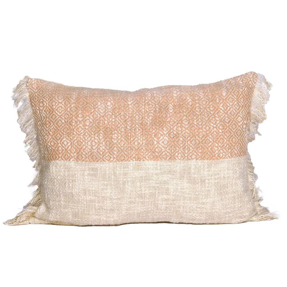 Diamond Weave Cotton Pillow Cover (Half & half) 14"x20", Beige & Offwhite - India Wholesale Co.