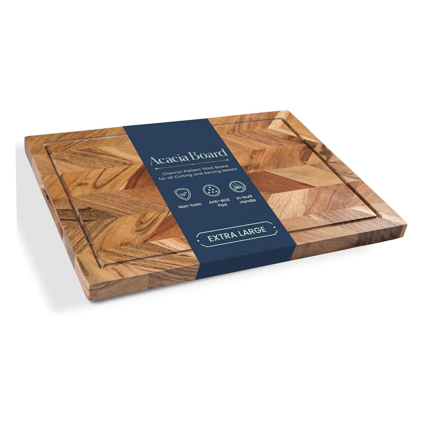 Chopping Board Acacia - Rectangle Chevron- 16"x12x1.5" - India Wholesale Co.