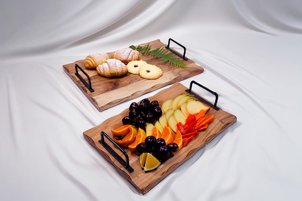 India Wholesale Company Acacia wood Serving Board with metal Handles