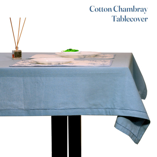 100% Cotton Chambray, Spillproof Table Cover, Blue,  60"X108"