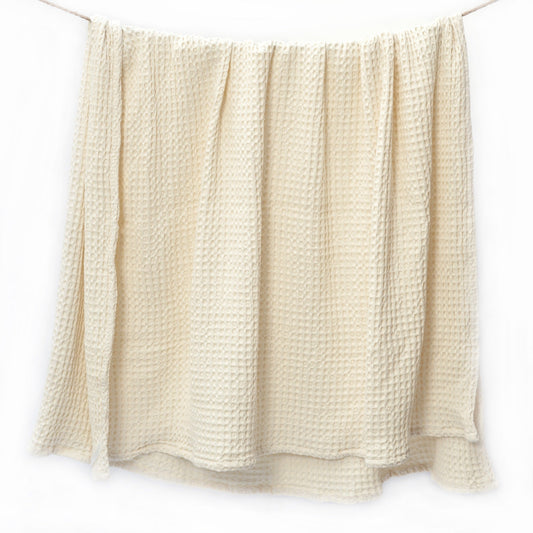 Waffle Weave Throw, 50"x 70", 100% Fresh Cotton, Ivory